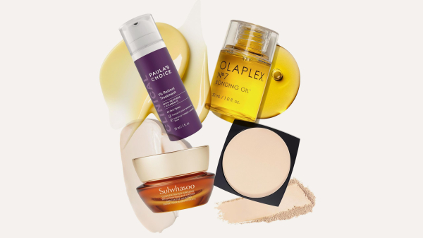 Image contains a collage of the best mature beauty products for Amazon Prime Day deals on an offwhite background