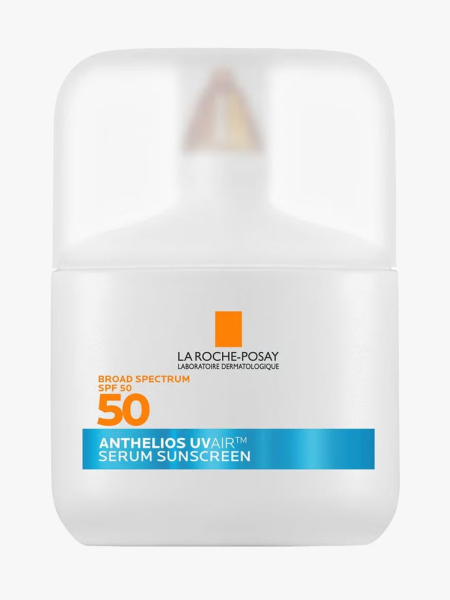 La Roche-Posay Anthelios UVAir SPF 50 Serum Sunscreen in branded component on a light gray background